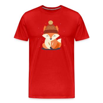 Smiling fox with winter hat – winter motif - Men's Premium Organic T-Shirt - red - Front - Damien (186cm)