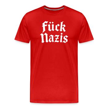 Fuck Nazis | Antifascist Typography Motif - Men's Premium Organic T-Shirt - red - Front - Damien (186cm)