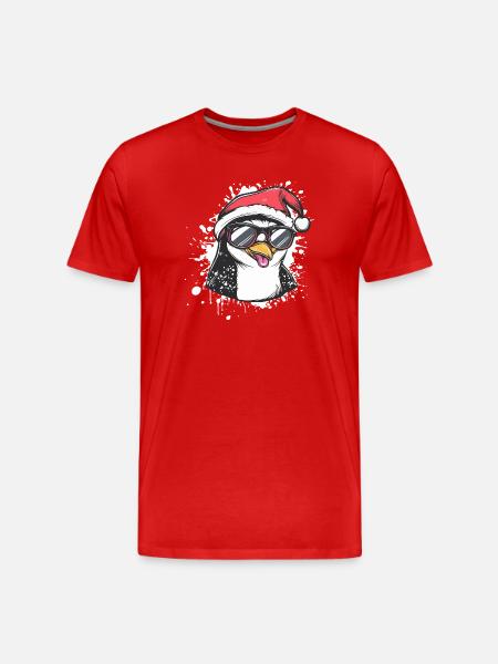 Penguin Christmas Funny - Men's Premium Organic T-Shirt - red