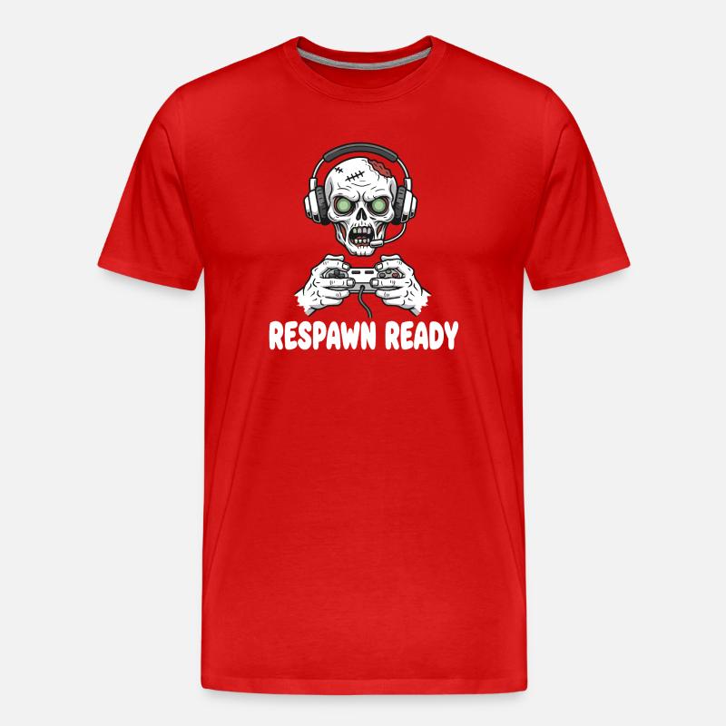 Respawn Ready Zombie Skull Gaming - Männer Premium Bio T-Shirt - Rot