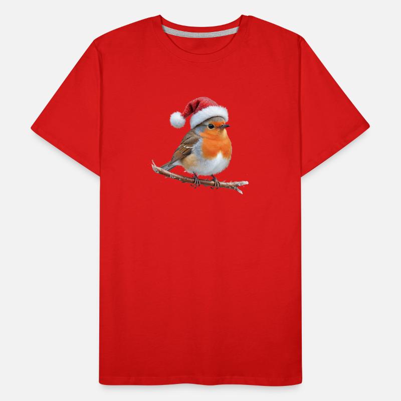 Robin Santa Hut auf Ast Männer Premium Bio T-Shirt