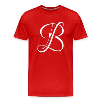 Lettre B Alphabet Initial Monogramme Poche Style - T-shirt bio Premium Homme - rouge - Devant - Damien (186cm)