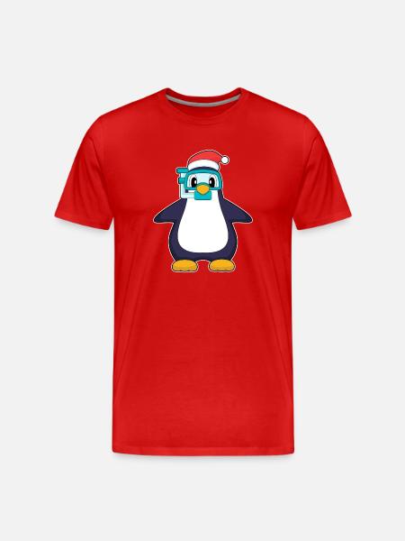 Penguin Christmas Diving - Men's Premium Organic T-Shirt - red