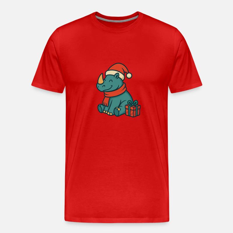 Christmas_Rhino_Retro - Männer Premium Bio T-Shirt - Rot