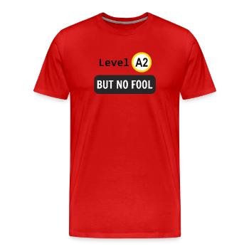 Sprachniveau A2, aber kein Narr - Männer Premium Bio T-Shirt - Rot - Vorne - Damien (186cm)