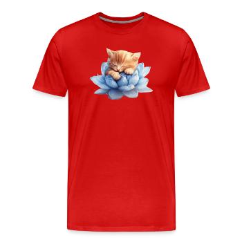 Kitten resting on blue succulents - Men's Premium Organic T-Shirt - red - Front - Damien (186cm)