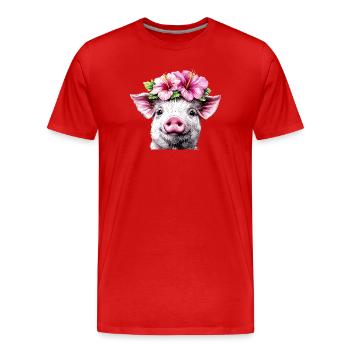 Hibiskuskrone Schwein - Männer Premium Bio T-Shirt - Rot - Vorne - Damien (186cm)