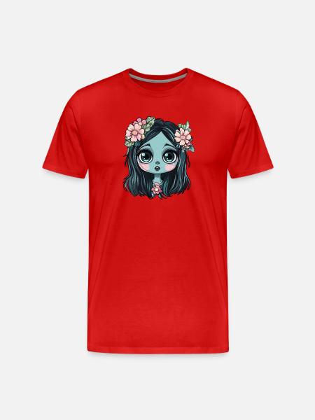 Blaues Blumenmädchen mit Krone - Männer Premium Bio T-Shirt - Rot
