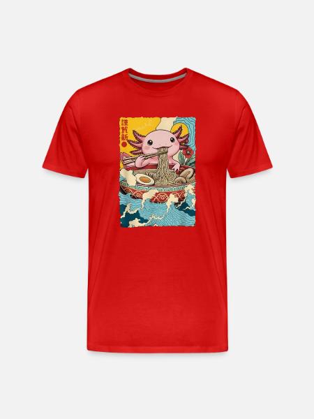 Axolotl eats ramen noodles - Men's Premium Organic T-Shirt - red