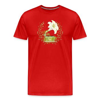 Lily Gramophone – Floral Music Motif in Green - Men's Premium Organic T-Shirt - red - Front - Damien (186cm)