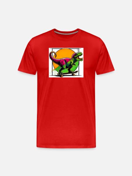 Dinosaure sur Skateboard - T-shirt bio Premium Homme - rouge