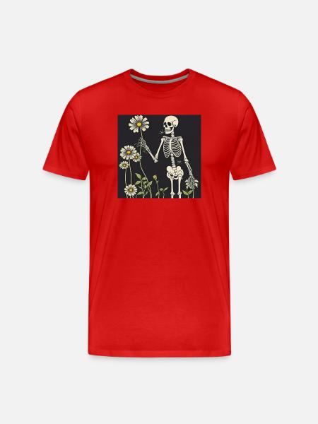 Skeleton and Daisy Bouquet - Men's Premium Organic T-Shirt - red