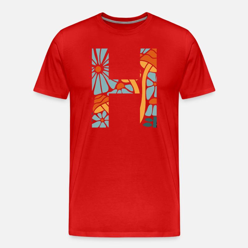 Buchstabe h groovige Blumen Geschenkidee - Männer Premium Bio T-Shirt - Rot