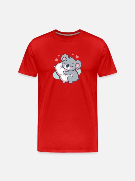 Koala Cuddle and Heart Pillow - Men's Premium Organic T-Shirt - red