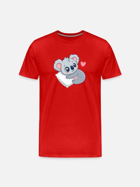 Cuddly Koala on Pastel Cushion - Men's Premium Organic T-Shirt - red