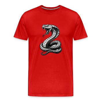 Schwarzweiß Cobra Linienkunst - Männer Premium Bio T-Shirt - Rot - Vorne - Damien (186cm)