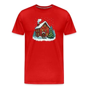 Maison d’hiver avec lumières - T-shirt bio Premium Homme - rouge - Devant - Damien (186cm)