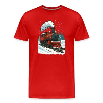 Winterliche Dampflok Comic - Männer Premium Bio T-Shirt - Rot - Vorne - Damien (186cm)