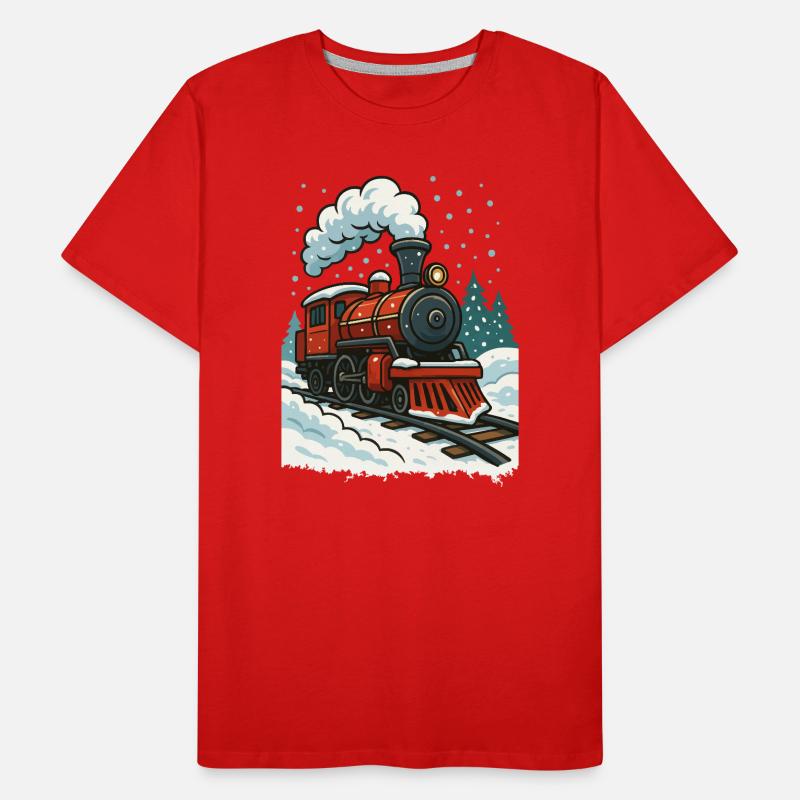 Winterliche Dampflok Comic Männer Premium Bio T-Shirt