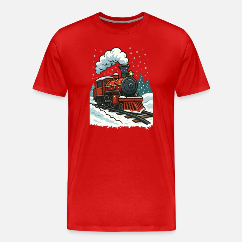 Winterliche Dampflok Comic - Männer Premium Bio T-Shirt - Rot