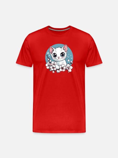 Kätzchen im Kirschblütenkreis - Männer Premium Bio T-Shirt - Rot
