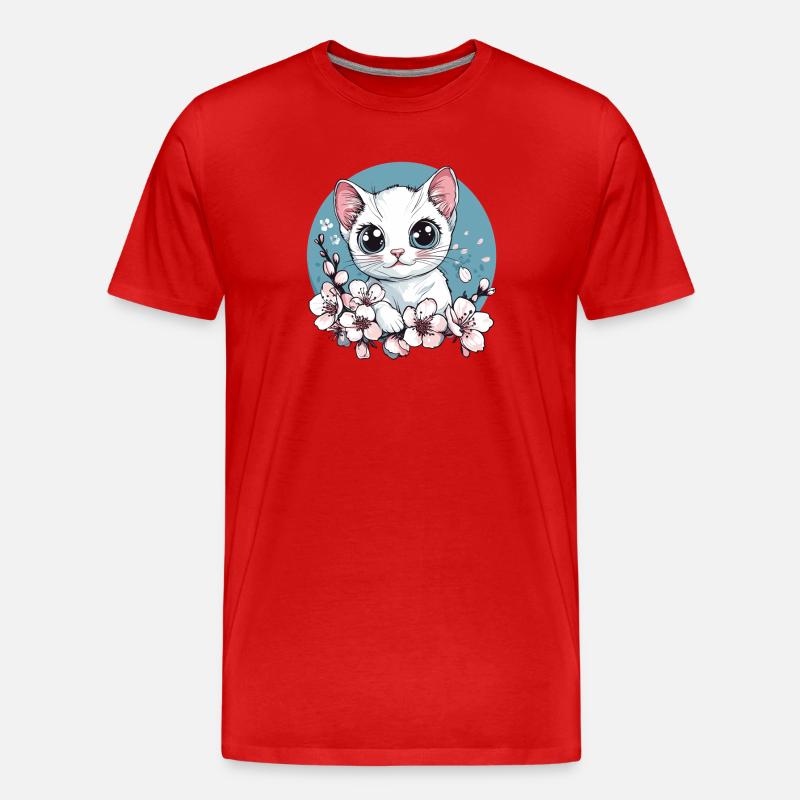 Kätzchen im Kirschblütenkreis - Männer Premium Bio T-Shirt - Rot
