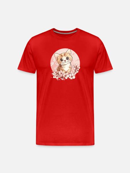 Kätzchen im Kirschblütenkreis - Männer Premium Bio T-Shirt - Rot