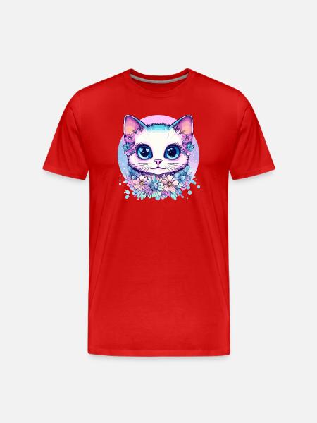 Pastellkätzchen mit Blumenkranz - Männer Premium Bio T-Shirt - Rot