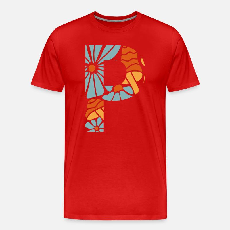 Buchstabe p groovige Blumen Geschenkidee - Männer Premium Bio T-Shirt - Rot