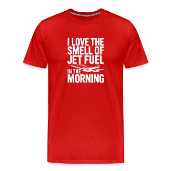 J’adore l’odeur du kérosène le matin - T-shirt bio Premium Homme - rouge - Devant - Damien (186cm)