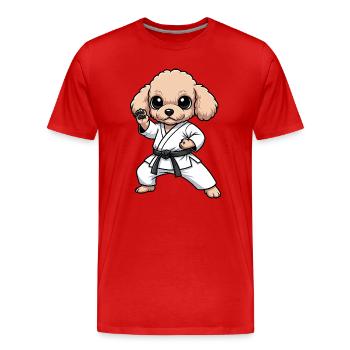 Karaté Caniche Chien Arts Martiaux Confiance en soi - T-shirt bio Premium Homme - rouge - Devant - Damien (186cm)