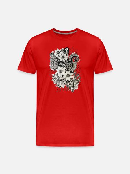 Black and white flower swirls - Men's Premium Organic T-Shirt - red