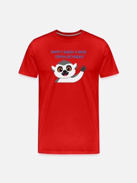 Lemur Grüßt Muddi Liebevoll - Männer Premium Bio T-Shirt - Rot