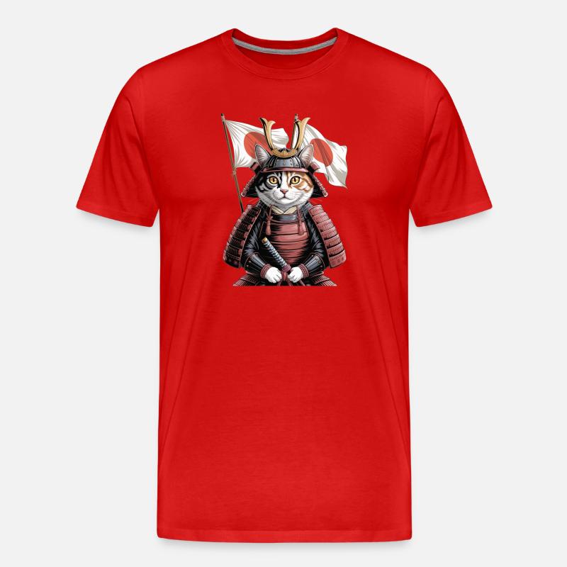 Japan Katze Samurai - Männer Premium Bio T-Shirt - Rot
