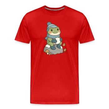 Winter Frog – Cozy Frog with Snowball - Men's Premium Organic T-Shirt - red - Front - Damien (186cm)