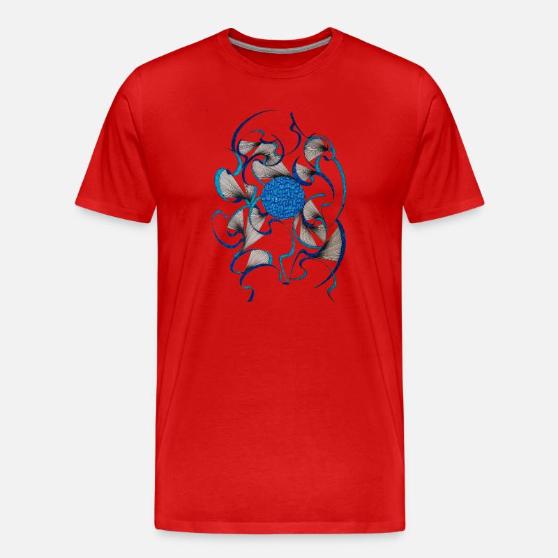 Blaues Wirbelblüten Muster - Männer Premium Bio T-Shirt - Rot