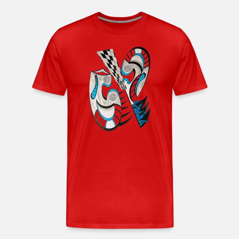 BlauSchwarz Abstrakt Kreuz Muster - Männer Premium Bio T-Shirt - Rot