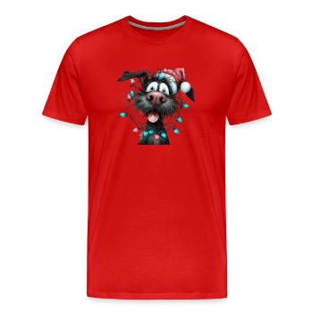 Christmas woofs with fairy lights - Men's Premium Organic T-Shirt - red - Front - Damien (186cm)