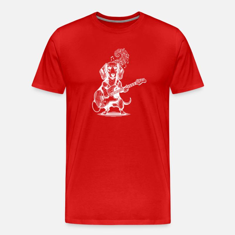 Dackel Gitarre spielender Hund - Männer Premium Bio T-Shirt - Rot