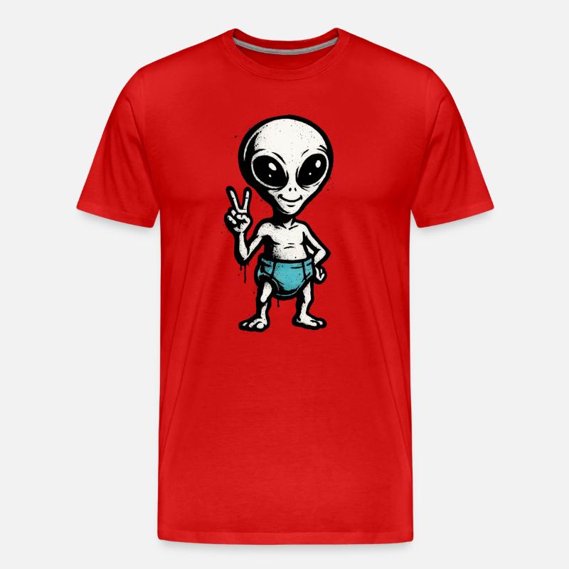 Kindermotiv: Alien Peace Zeichen Illustration - Männer Premium Bio T-Shirt - Rot