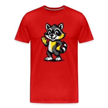 Fröhlicher Waschbär Winken - Männer Premium Bio T-Shirt - Rot - Vorne - Damien (186cm)