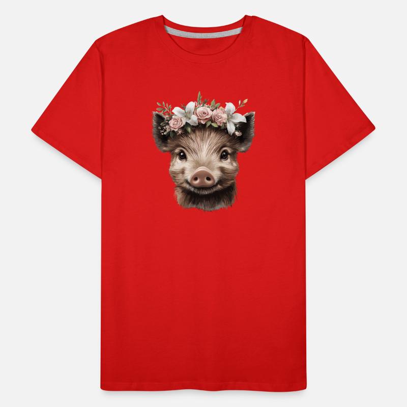Pig with Flower Crowns Design Men's Premium Organic T-Shirt