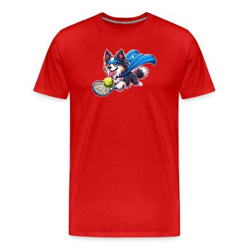Superheld Corgi Mit Tennisball Und Umhang - Männer Premium Bio T-Shirt - Rot - Vorne - Damien (186cm)