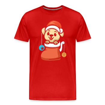 Weihnachtswelpe mit Schmuck im Stiefel - Männer Premium Bio T-Shirt - Rot - Vorne - Damien (186cm)