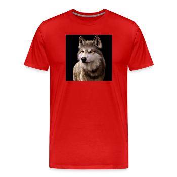 Wolf's Gaze Amber in the Dark - Men's Premium Organic T-Shirt - red - Front - Damien (186cm)