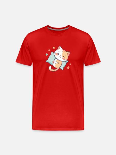 Cuddly Cat on Star Pillow - Men's Premium Organic T-Shirt - red