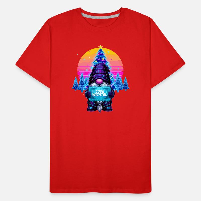 Cyberpunk Code Gnome - Synthwave Noël Nerd T-shirt bio Premium Homme