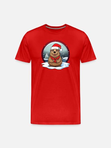 Beaver Christmas - Men's Premium Organic T-Shirt - red