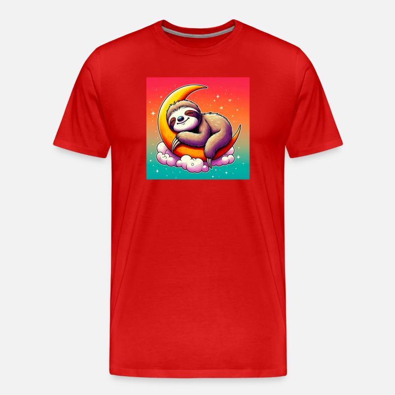 Faultier schläft auf dem Mond - Männer Premium Bio T-Shirt - Rot