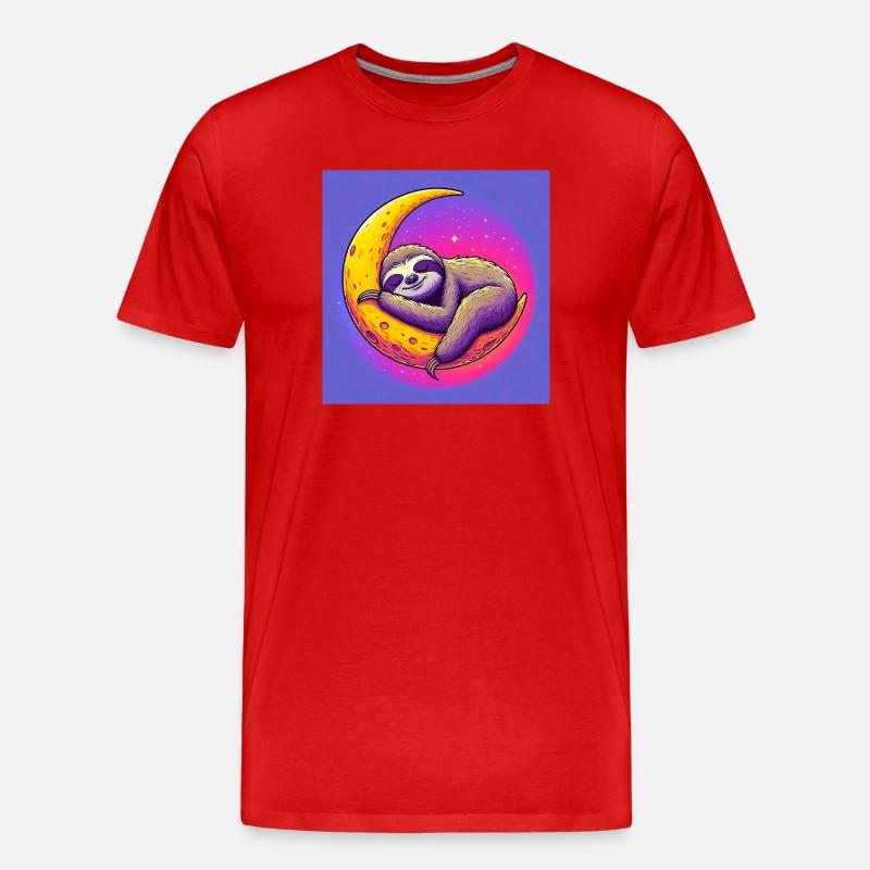 Faultier schläft auf dem Mond - Männer Premium Bio T-Shirt - Rot